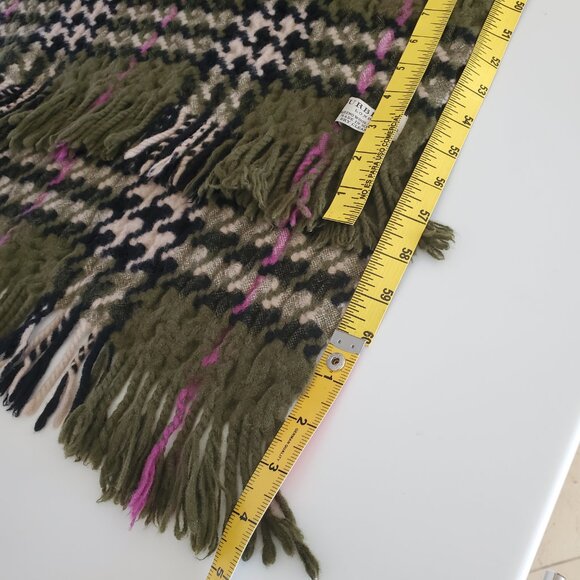 Burberry Olive Green/Magenta Houndstooth Plaid Check Merino Wool Cashmere Shawl - Picture 6 of 6